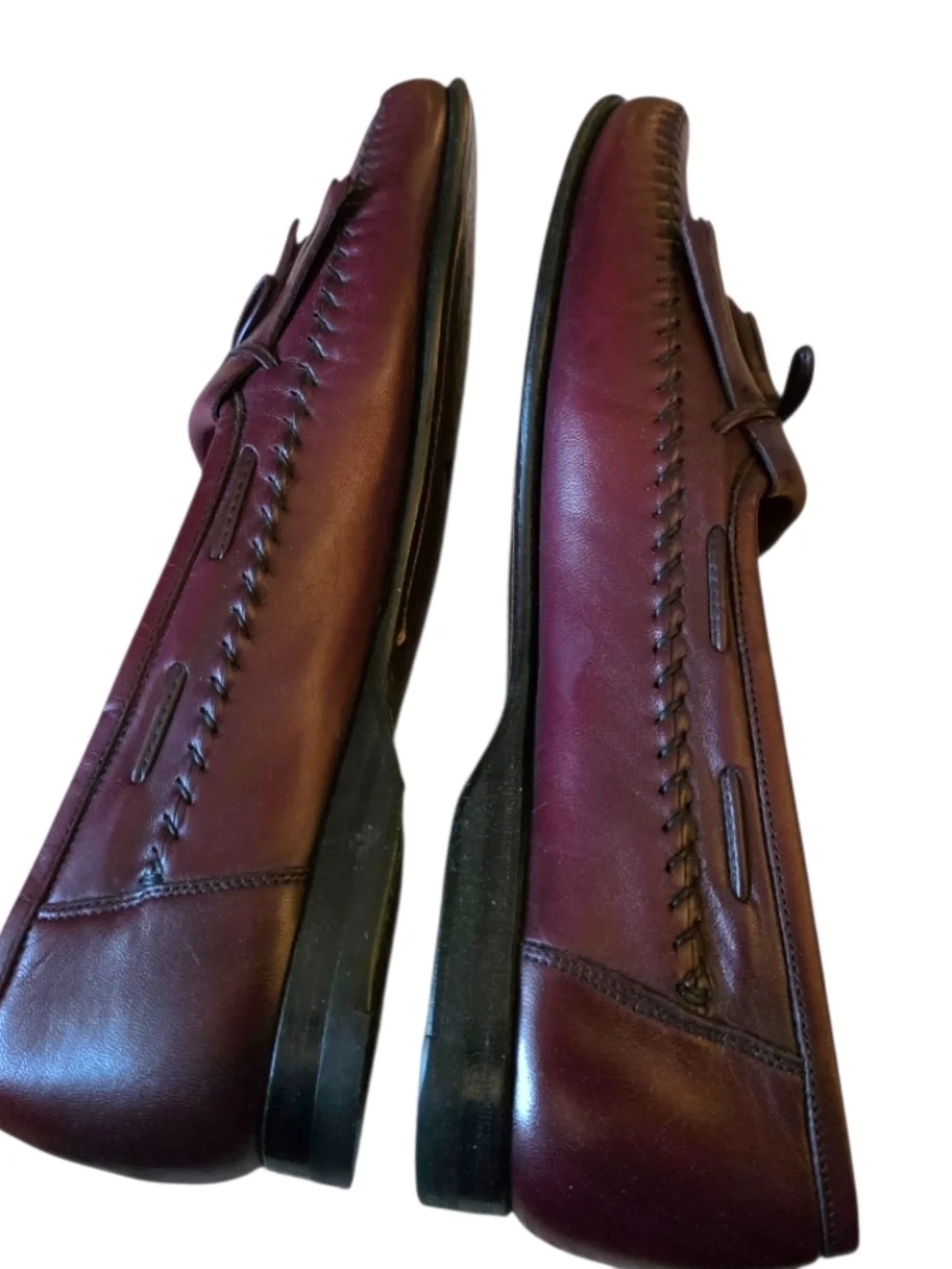 Santoni Burgundy Italian Tasseled Kilted Men's Loafers Size 9.5 Box & Dust Bags - Picture 3 of 5